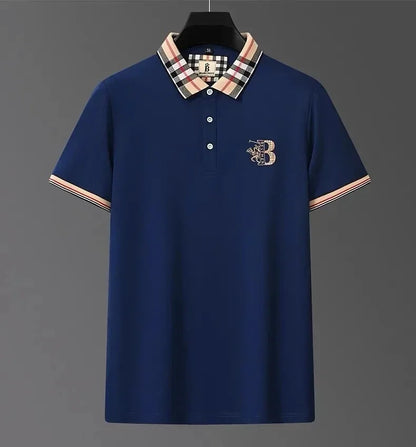Luxury brand short sleeve men's polo shirt summer high-end fashion plaid embroidery lapel casual T-shirt breathable cotton top