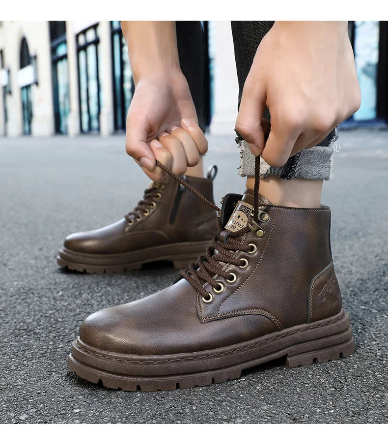 Men's boots four seasons soft-sole non-slip casual boots fashion outdoor work boots high boots classic Joker youth leather boots
