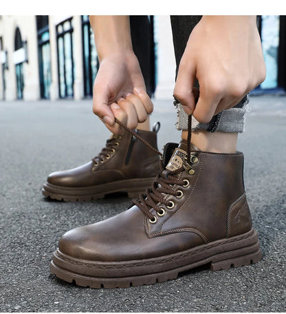 Men's boots four seasons soft-sole non-slip casual boots fashion outdoor work boots high boots classic Joker youth leather boots