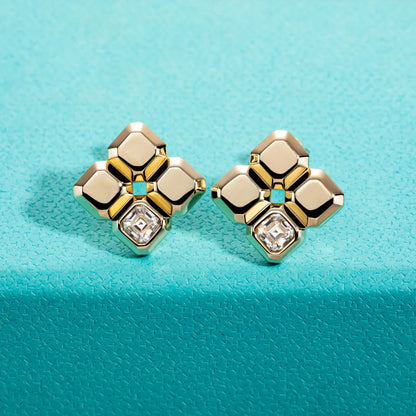 Asscher Cut Moissanite Stud Earrings Yellow Gold Plated Moissanite Earrings For Women Fine Jewelry Wholesale