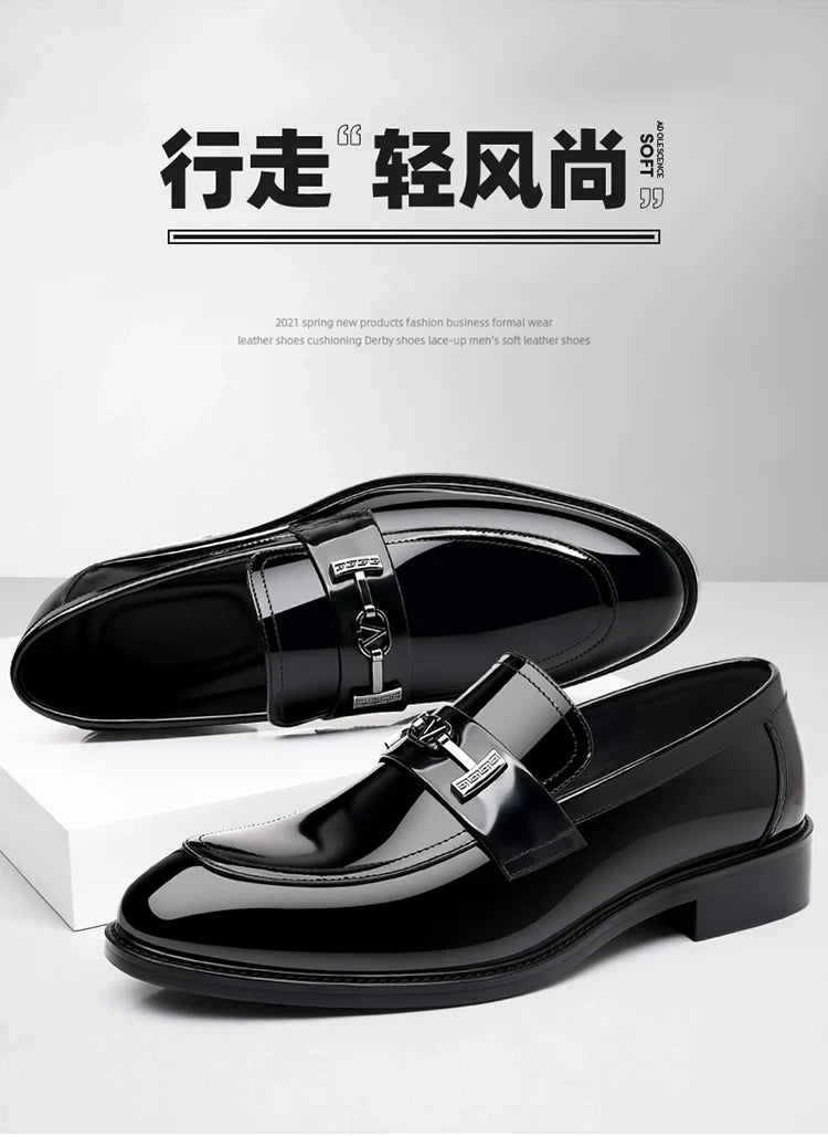 Men's Leather Shoes Genuine Leather High-end Brand One-pedal Formal Business 2025 New Shoes Glossy Doudou  Wedding  Dress Shoes