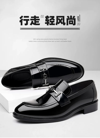 Men's Leather Shoes Genuine Leather High-end Brand One-pedal Formal Business 2025 New Shoes Glossy Doudou  Wedding  Dress Shoes