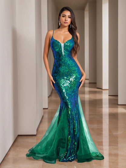 Romagic Deep V Neck Sleeveless White Wedding Party Dress Luxury Spaghetti Strap Sequined Evening Gown Women Maxi Dresses 2025