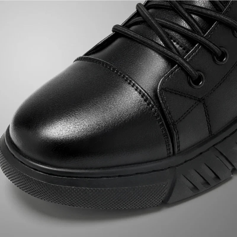Black Leather Men Ankle Boots Winter Outdoor Casual Shoes No-slip High Top Male Work Shoes High Quanlity Light Man Chelsea Boots