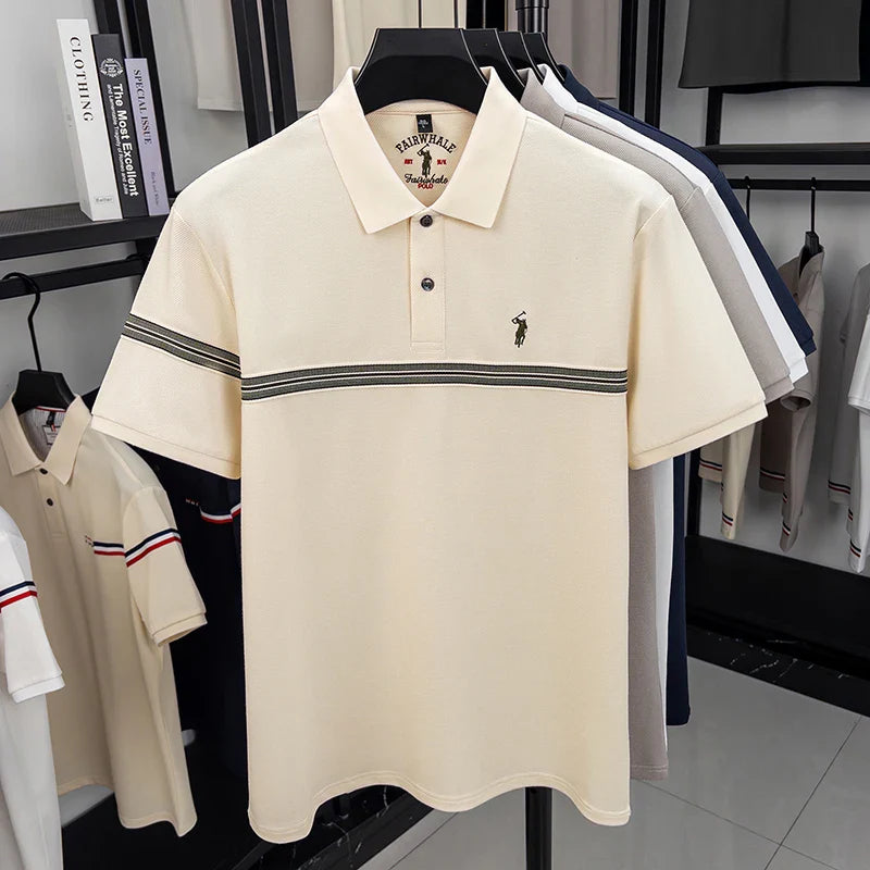Designer brand silk cotton short sleeve polo shirt summer Paul Pony embroidered striped design T-shirt business casual men's top