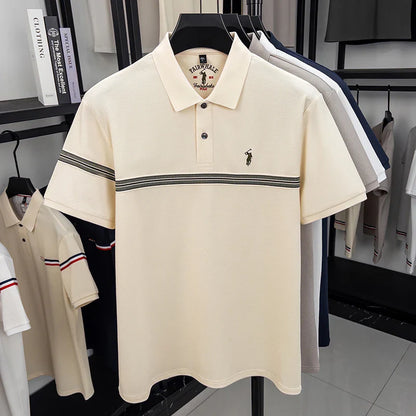 Designer brand silk cotton short sleeve polo shirt summer Paul Pony embroidered striped design T-shirt business casual men's top