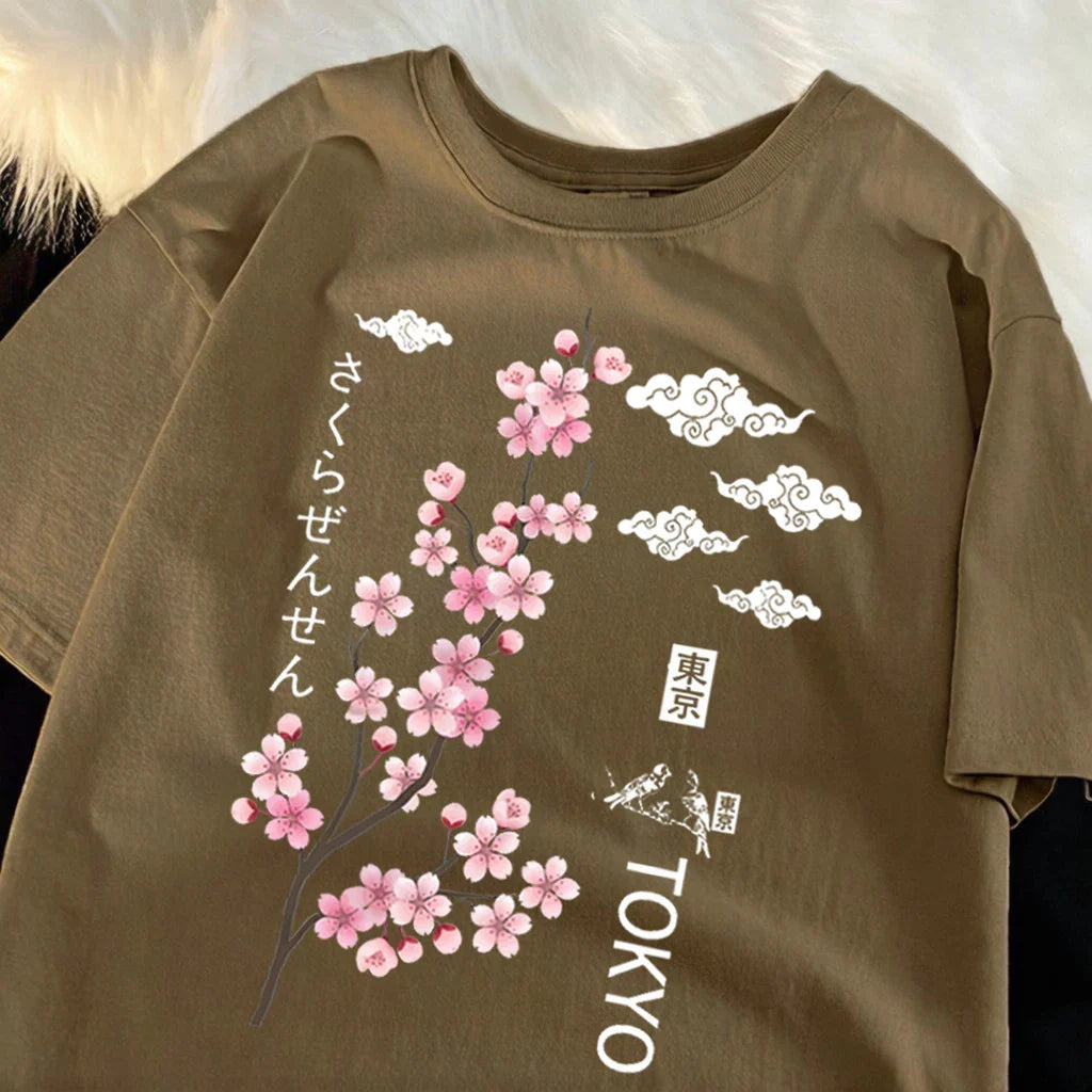 You Can Enjoy Cherry Blossoms From Tokyo T Shirt Men Summer Casual Top Soft Unisex Clothes Loose Cotton Male Colour Short Sleeve