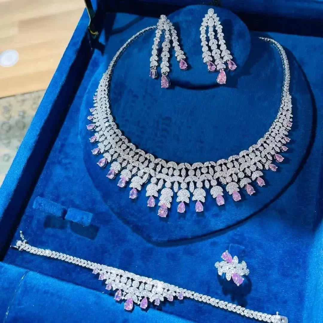 Cubic Zirconia Bridal Wedding Jewelry Set Bridal 4-piece Set Women's Jewelry Set Jewelry Brand Reproduction