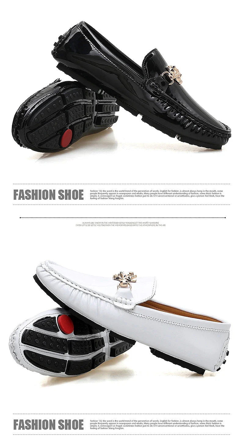 2025 Spring and Summer New Internet Celebrity Glossy Leather Peas Shoes Men's Large Size Slip-On Trendy Fashion Handmade Men's Shoes