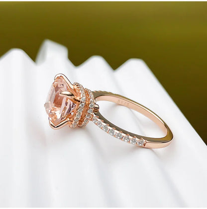 4-carat Morganite 925 sterling silver ring, light luxury, niche, exquisite, high-end, cool style, rose gold plated diamond ring
