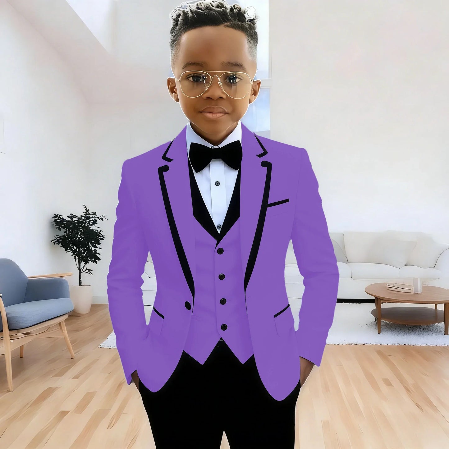 Fashion Formal Wear Suits For Boy (Jacket+Pants+Vest) Notched Lapel 3 Pieces Kids Flower Boys Wedding Party Dress Blazer Sets