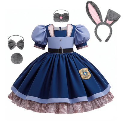 Girls Judy Hopps Police Officer Dress Zootopia Bunny Costume Kids Dress Up Halloween Rabbit Dress Outfits