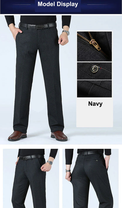 Autumn Summer New Men's Slim Business Pants Fashion Stretch Thicken Casual Trousers Brand Solid Pant Black Navy Plus Size GOZBKF