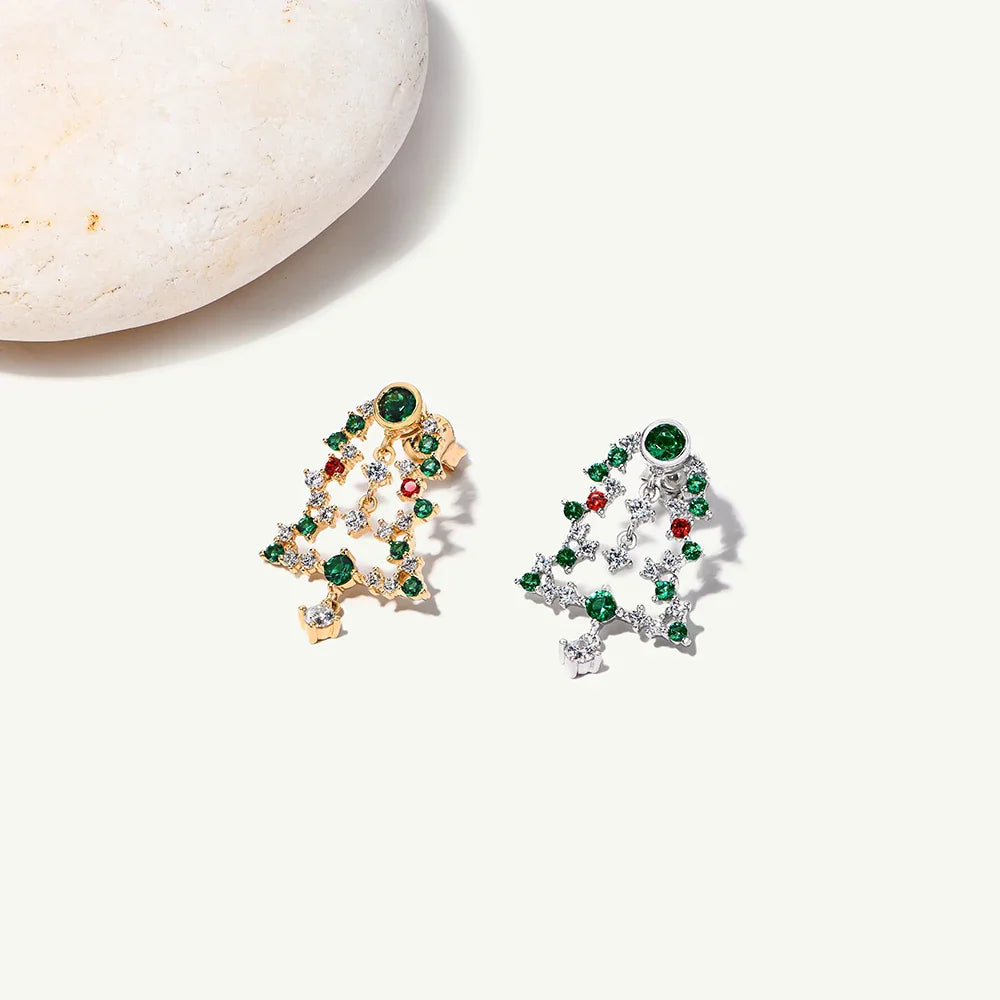 2025 Christmas Tree Stud Earrings S925 Sterling Silver 18K Gold Plated Zircon Eardrop For Women Girl Party Fine Jewelry