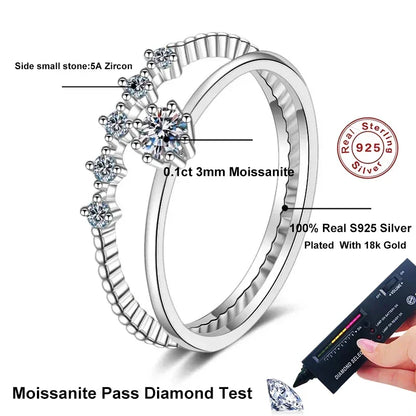 3mm Moissanite Ring Set Silver 925 Brilliant Cut 0.1 Carat Diamond Test Past D Color Moissanites Rings Original Jewelry