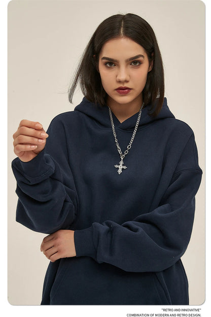 Thick 350gsm Fleece Hooded Hoodies For Men Unisex Winter Oversized Loose Basic Solid Sweatshirts Pullovers Coats HY0631