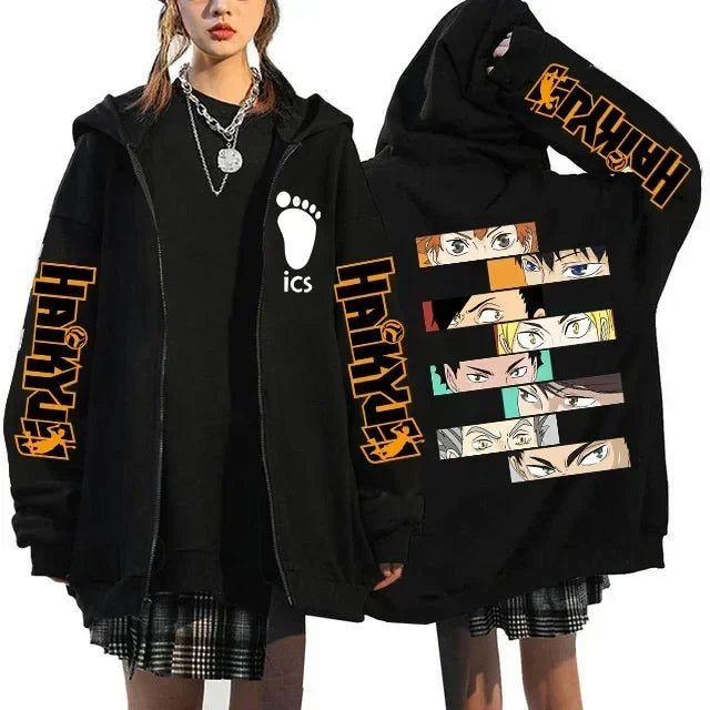 Haikyuu Graphic Zippper Jackets Sweatshirts Japanese Anime Manga Y2k Gothic Zip Up Hoodies Karasuno Fly High Harajuku Streetwear