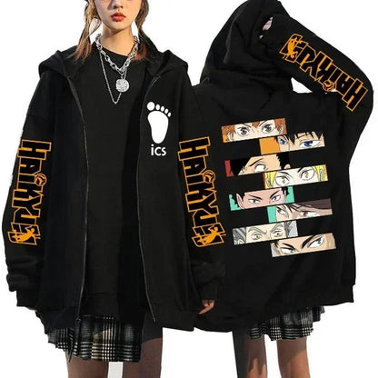 Haikyuu Graphic Zippper Jackets Sweatshirts Japanese Anime Manga Y2k Gothic Zip Up Hoodies Karasuno Fly High Harajuku Streetwear