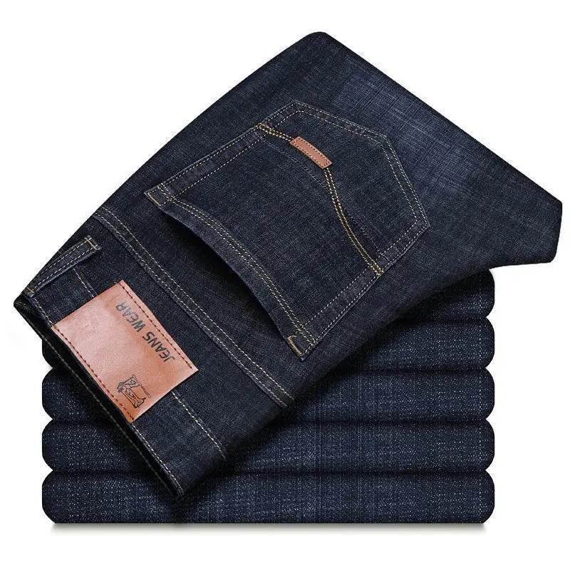 New style jeans, men's slim fit, Korean style comfortable straight leg elastic gray mid waist pants, men's casual denim pants