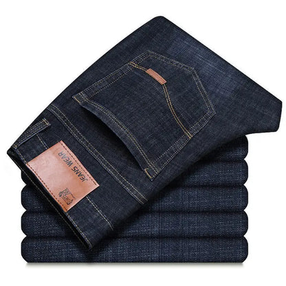 New style jeans, men's slim fit, Korean style comfortable straight leg elastic gray mid waist pants, men's casual denim pants