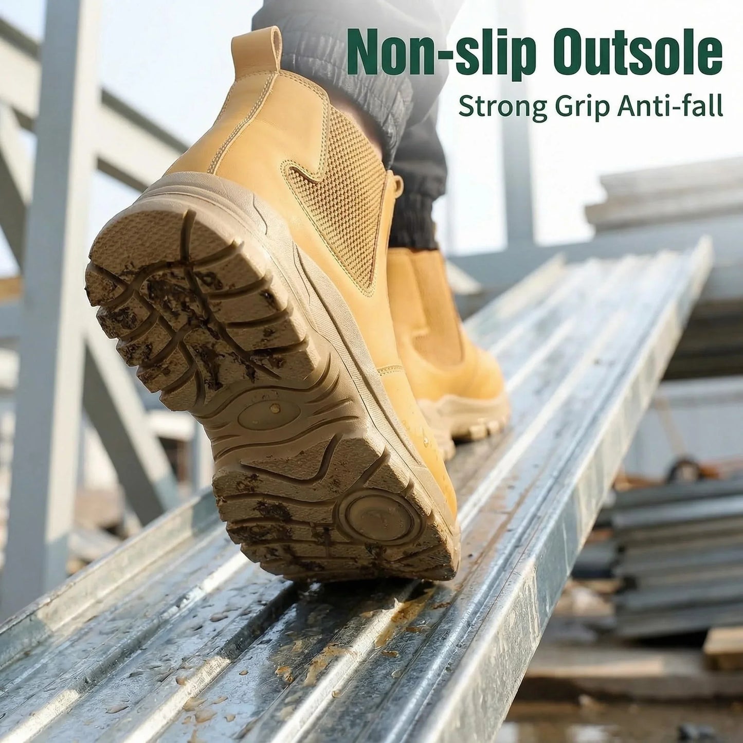 Men Mid Top Safety Work Boots Water Repellent Steel Toe Anti Smash Anti Puncture Wear Resistant Non Slip Industrial Construction