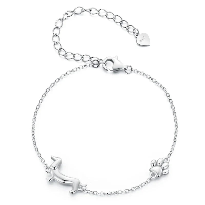 Solid 925 Sterling Silver Cute Cat / Dog Chain Bracelet for Women Delicate Jewelry Pet Bracelet for Gift SCB290