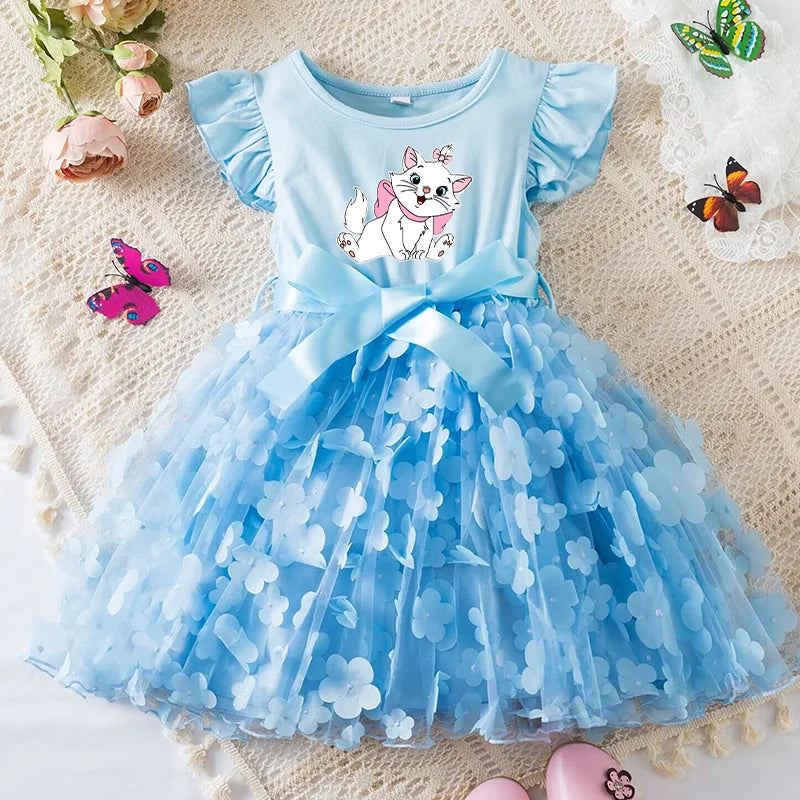 Girls Summer Dress Cartoon Bow Tutu Dress 3D Butterfly Cute Cotton Party Casual Dress for Baby 2-6 Years
