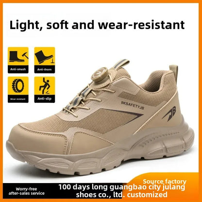 Men Lightweight Safety Shoes Button Elastic Protection Shoes With Steel Toe Anti Smashing And Anti PiercingTactical Boots