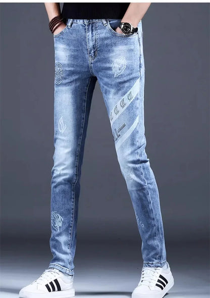 Spring and Autumn New Classic Fashion Elastic Fit Ankle Pants for Men - Casual Slim Fit Retro Sport High-Quality Denim Jeans