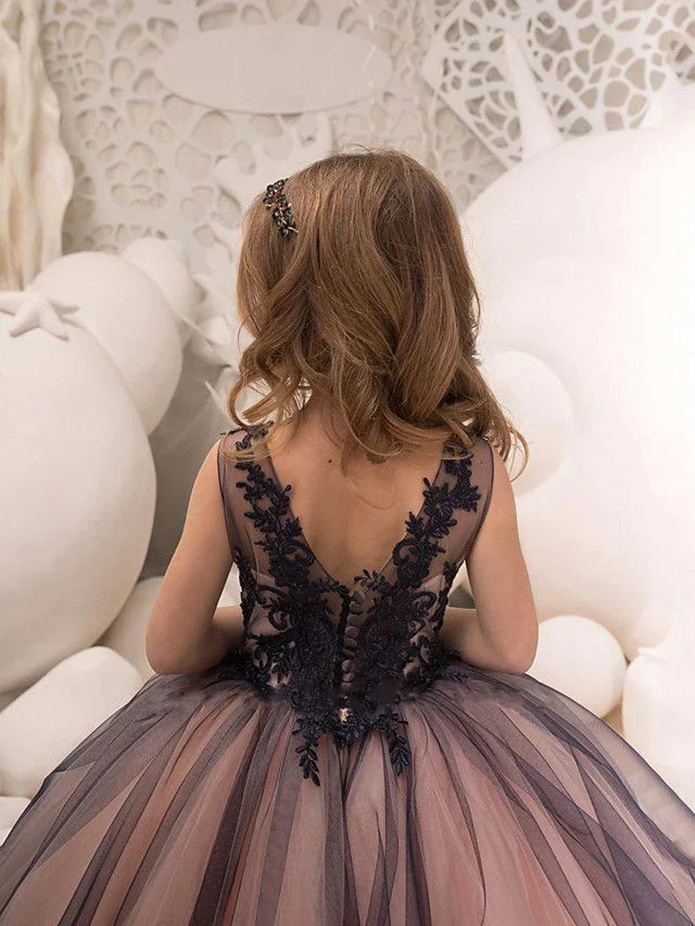 Pretty Dress Pink Flower Girl Dress Princess Lace Floral Appqulies Tulle Fluffy Skirt Floor Length Ball Gowns Comuunion Party