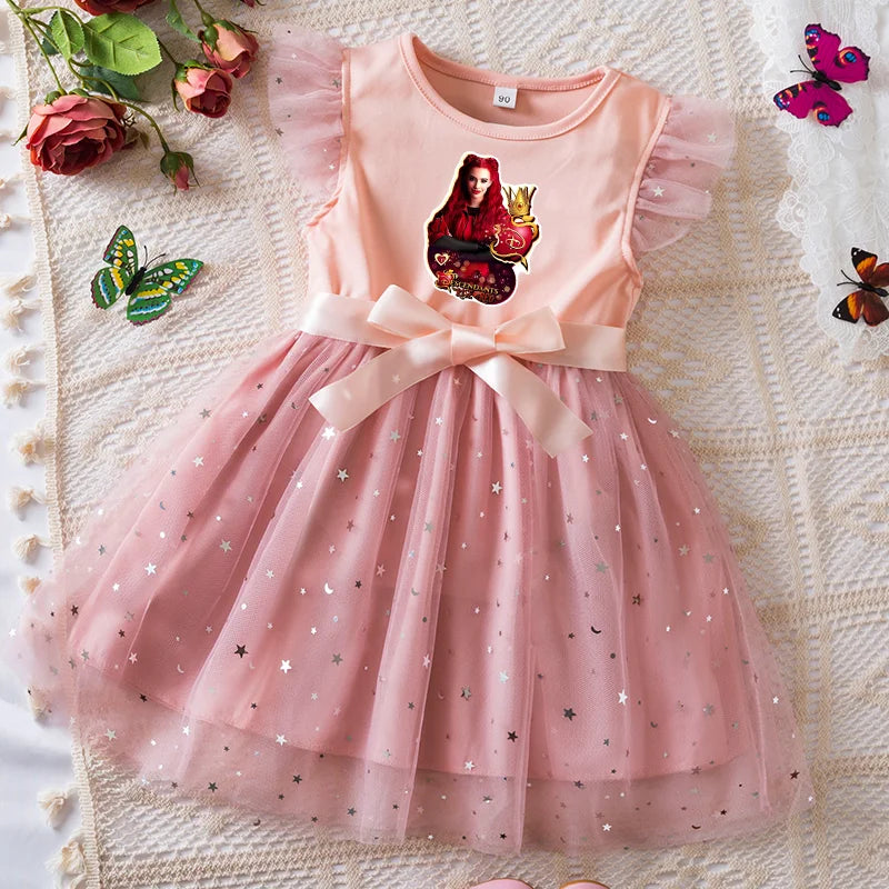 Girls Sequin Tutu Dress with Bow Flutter Sleeves Summer Princess Party Outfit for Toddler Kids 2-6 Years