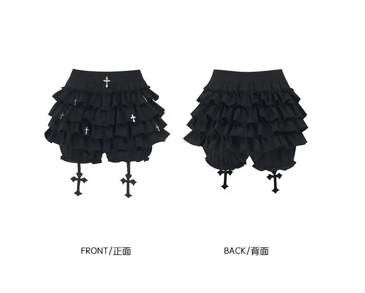 2026 Summer New Arrival Hot Girl Trendy Versatile Mini Skirt Dark Cross DesignTiered Cake Black Fluffy Skirts