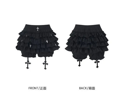 2026 Summer New Arrival Hot Girl Trendy Versatile Mini Skirt Dark Cross DesignTiered Cake Black Fluffy Skirts