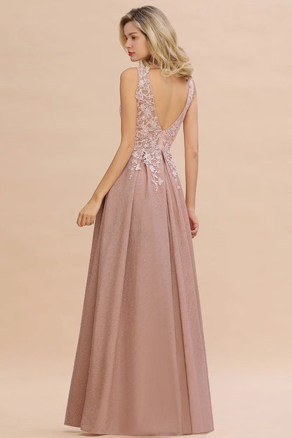 Dusty Pink Bridesmaid Dresses Appliques Lace V Neck Illusion Blue Burgundy Silver For Bride Wedding Party Prom Gowns Vestidos