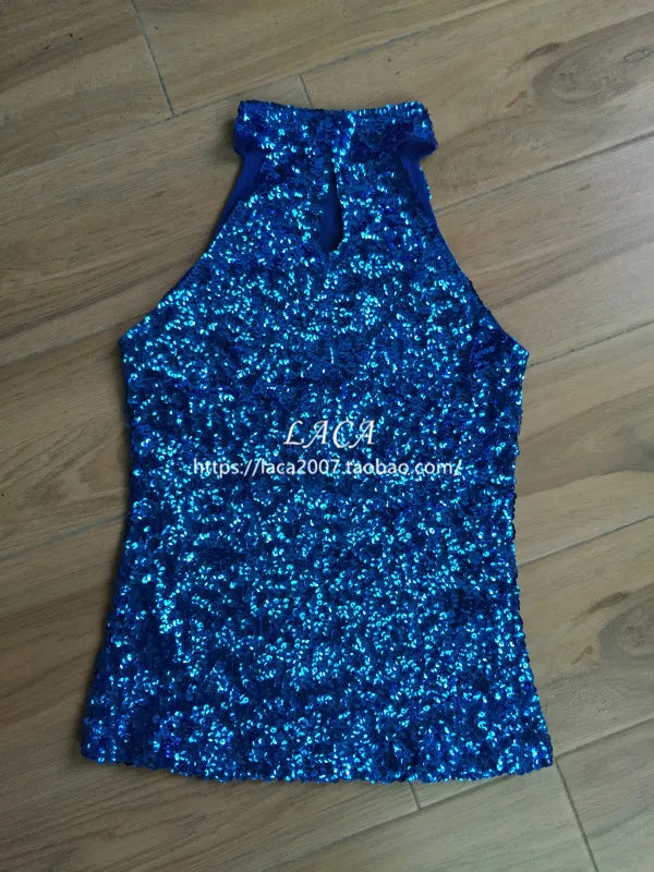 Sequins Women Fashion Shimmer Flashy Embellished High Quality Halter Neck Sleeveless Vest Sexy Tank Top Clubwear Stage Perform