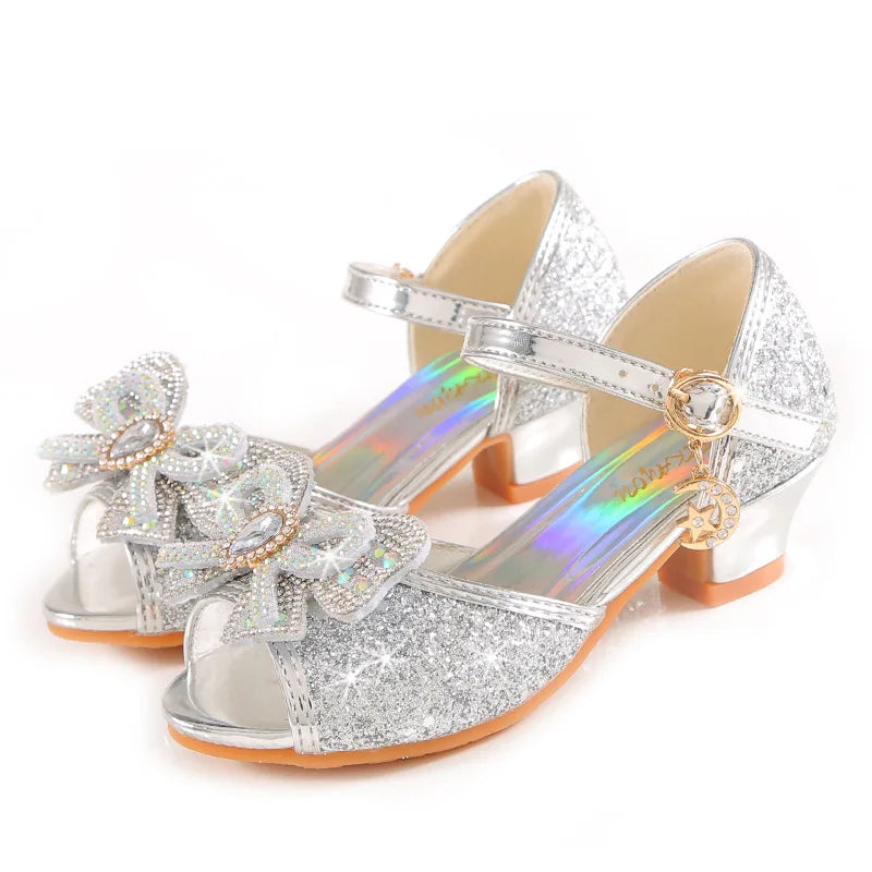 2026 Girls' Princess Sandals Children's Shoes Frozen Elsa Children's Shoes Girls Fashion Baby Pink Blue High Heel Shoes Size
