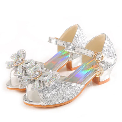 2026 Girls' Princess Sandals Children's Shoes Frozen Elsa Children's Shoes Girls Fashion Baby Pink Blue High Heel Shoes Size