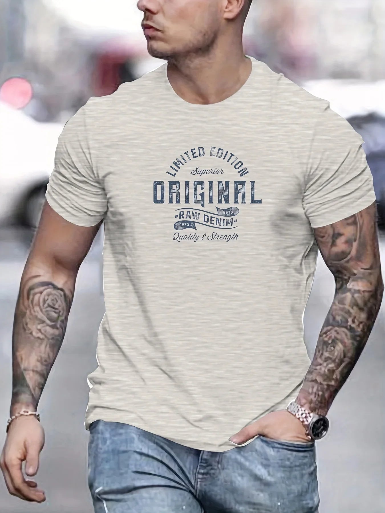 Men's Oversized Letter Print Round Neck Short Sleeve T-Shirt High Quality Breathable Comfy Trendy Fashion Casual Daily Tee
