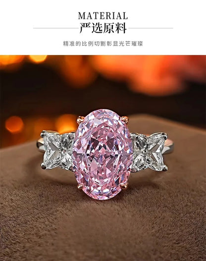S925 Silver Ring 8 * 12mm Elliptical Zircon Powder Ice Flower Cut Ring Sweet Wind Jewelry