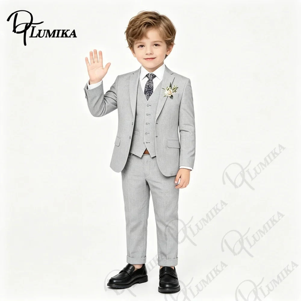 Boys’ Slim Fit 4-Piece Gray Suit Set for Weddings & Formal Events