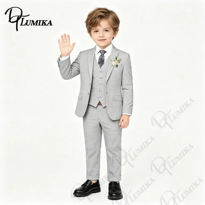 Boys’ Slim Fit 4-Piece Gray Suit Set for Weddings & Formal Events