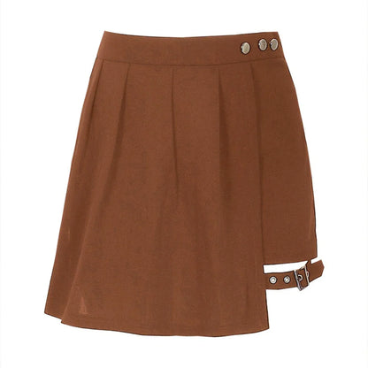 New Plus Size Metal Button Irregular Skirt Pants Sexy Thigh Strap Solid Mini Culottes Fashion Versatile Women's Clothing Bottoms