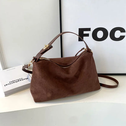 Korean suede bucket bag, women's casual commuting shoulder tote bag, autumn/winter 2025 new underarm set bag
