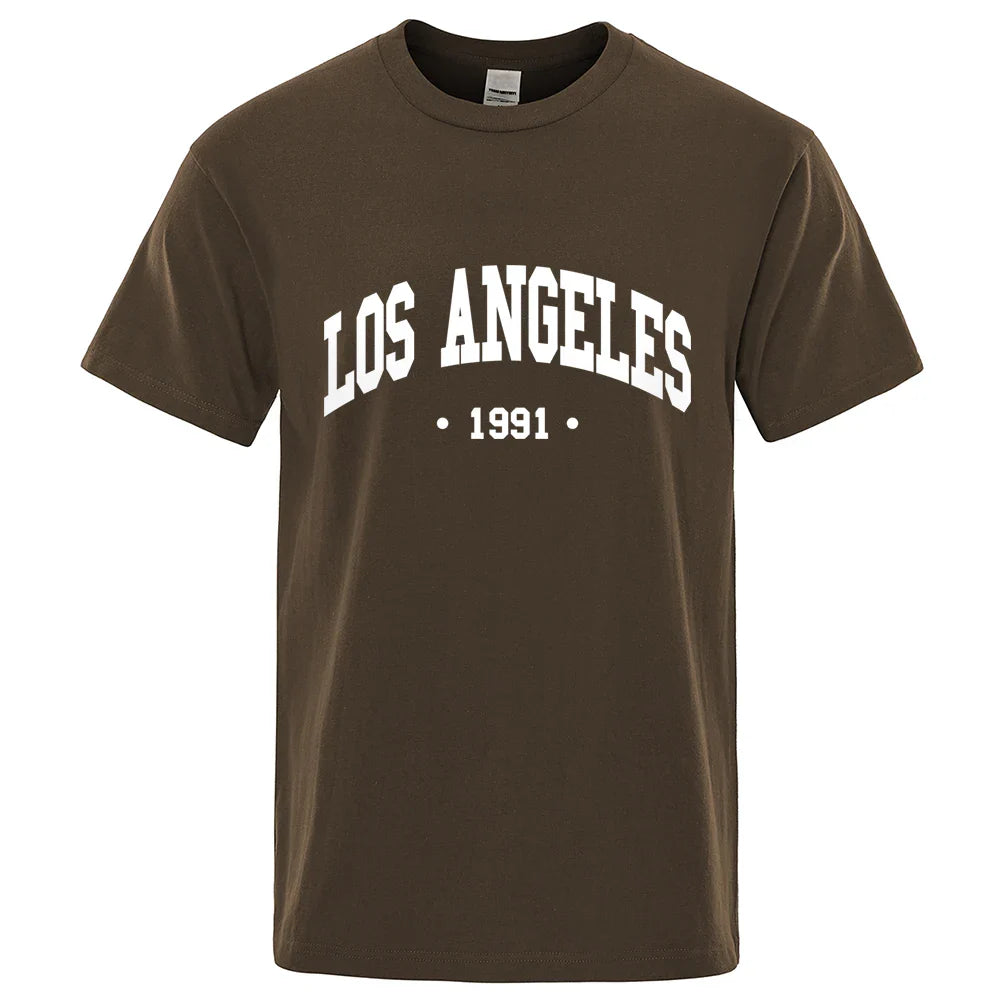 Los Angels 1991 Usa City Letter Printing Clothes Men Oversize Breathable T Shirt Summer Sweat Casual T-Shirt Cotton Tee Shirt