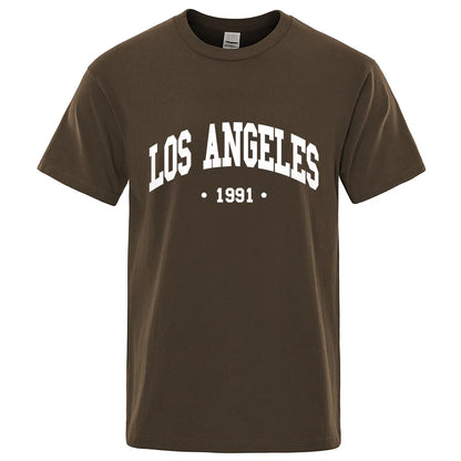 Los Angels 1991 Usa City Letter Printing Clothes Men Oversize Breathable T Shirt Summer Sweat Casual T-Shirt Cotton Tee Shirt