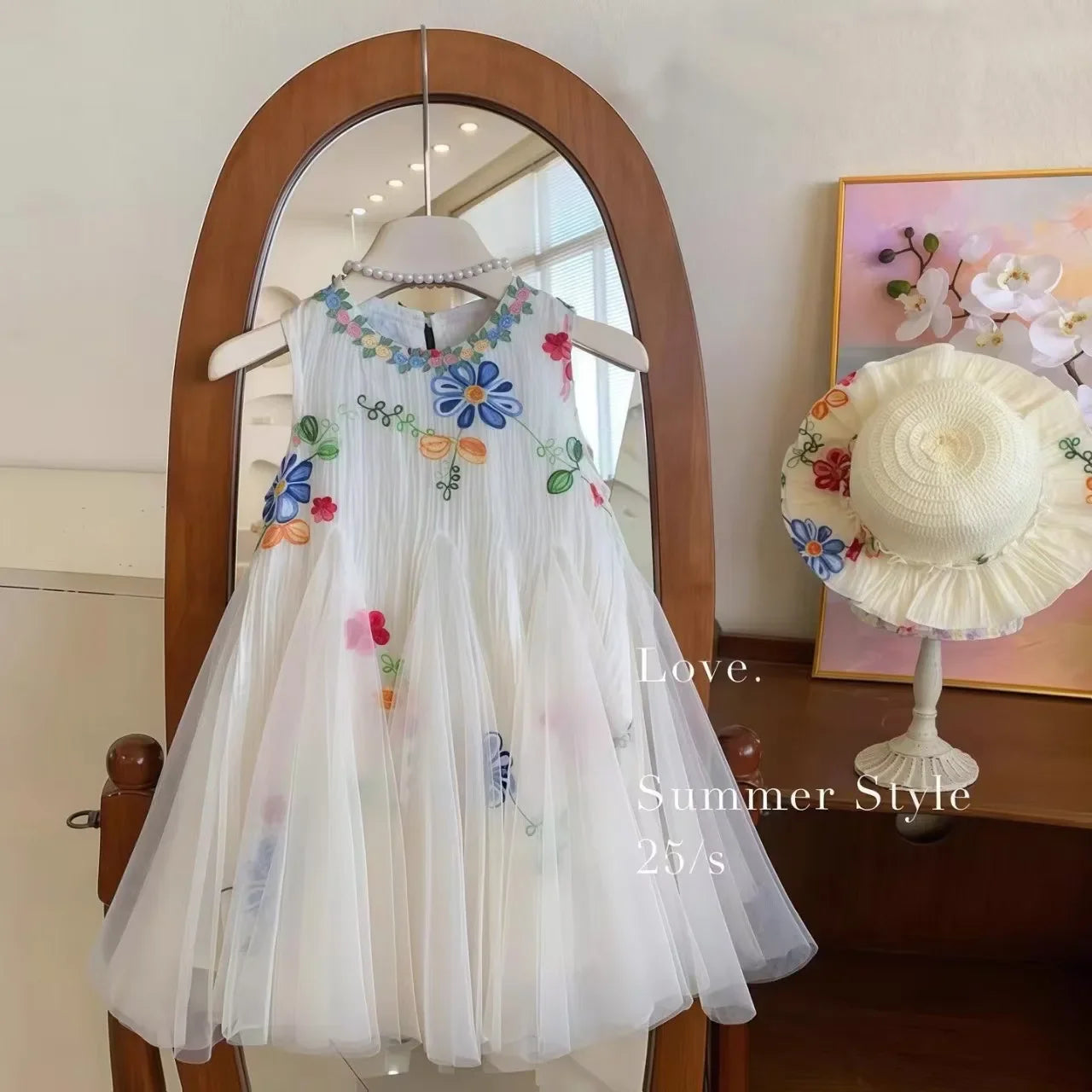 Summer Sweet and Cute Princess Girls Dresses Color Blocked Mesh Sleeveless Wedding Party Bridesmaids Children Dress