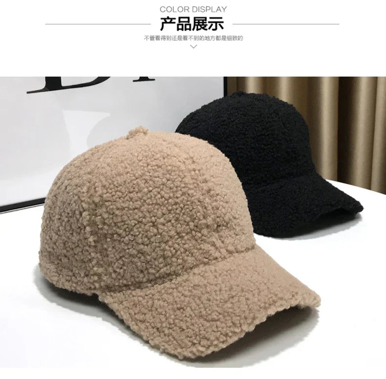 Winter Hats For Women Baseball Caps Plush Thickened Warm Baseball Cap Female Casual Solid Color Fashion Design Outdoor