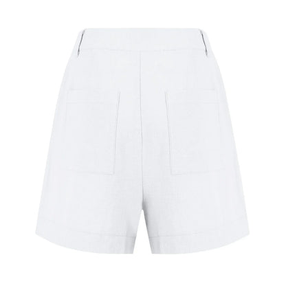 Cotton Linen Solid Shorts For Women Button High Waist Summer Loose Casual Pockets Shorts Female Pants Women Clothing