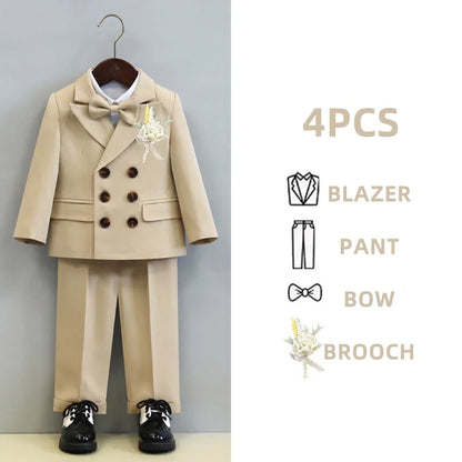 Children's Boys Autumn Formal Green Suit Boys Wedding Suit Children 1 To 14yrs Kids Blazer Pant Bowtie Flower Boys Suits Outfits