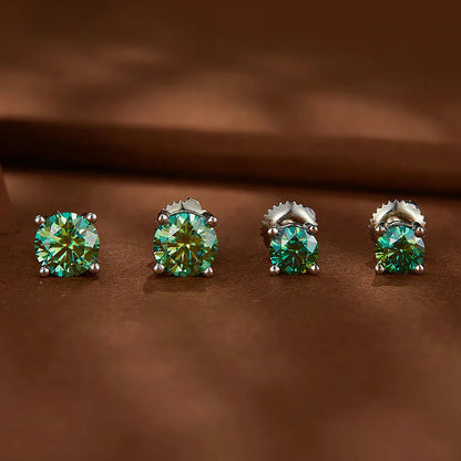 Green Moissanite Diamond Stud EarringCertified S925 Sterling Silver Plated 18k White Gold Screw Back Earrings for Women Man